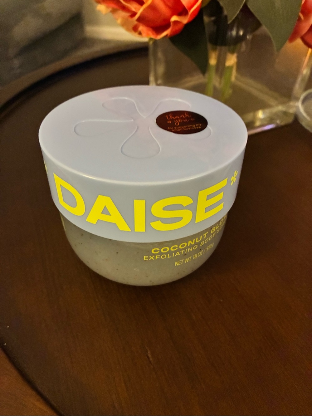 Daisy Coconut Glow Exfoliating Body Scrub - Pale Blue & Yellow Label